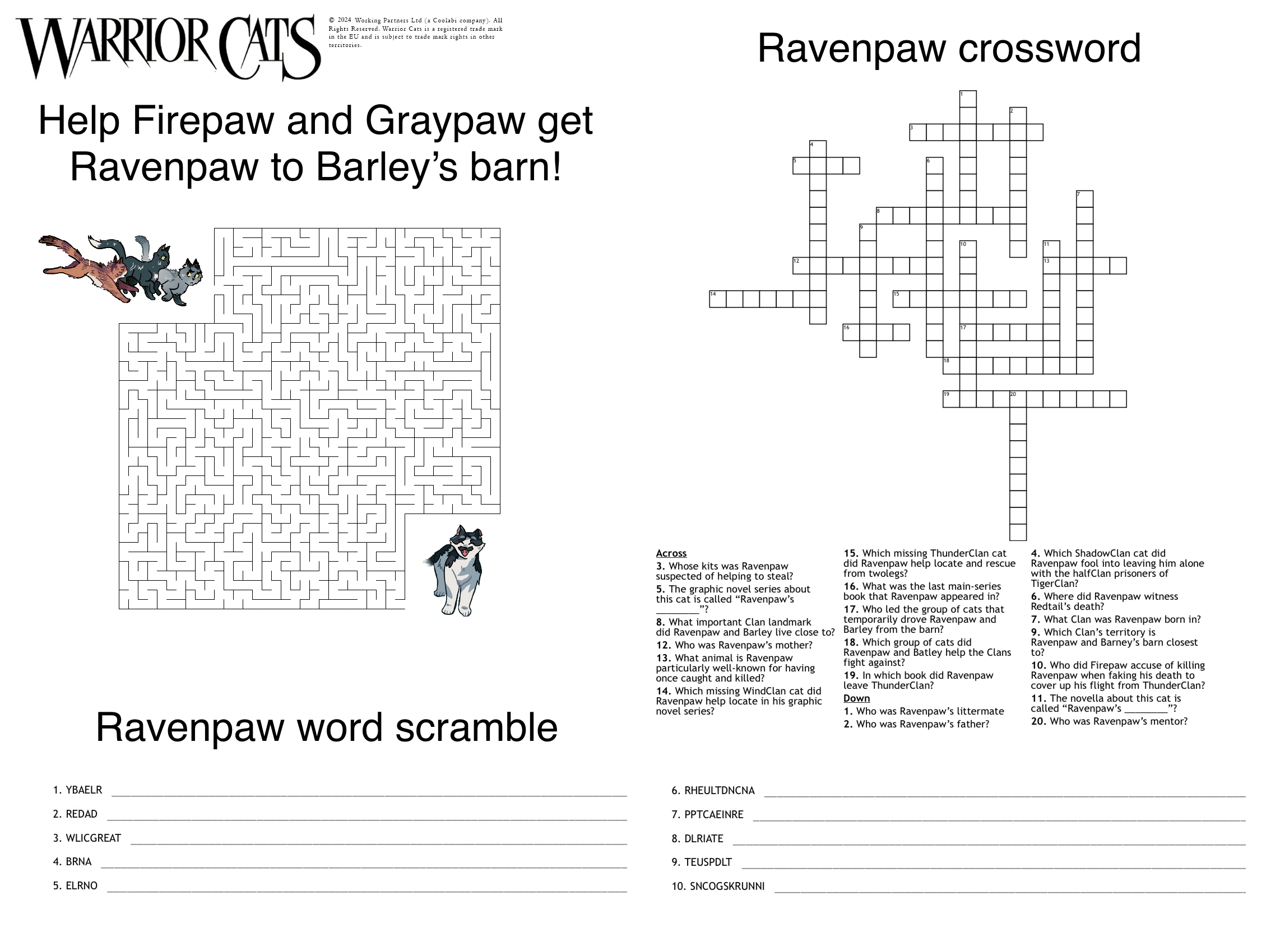 Ravenpaw activity sheet