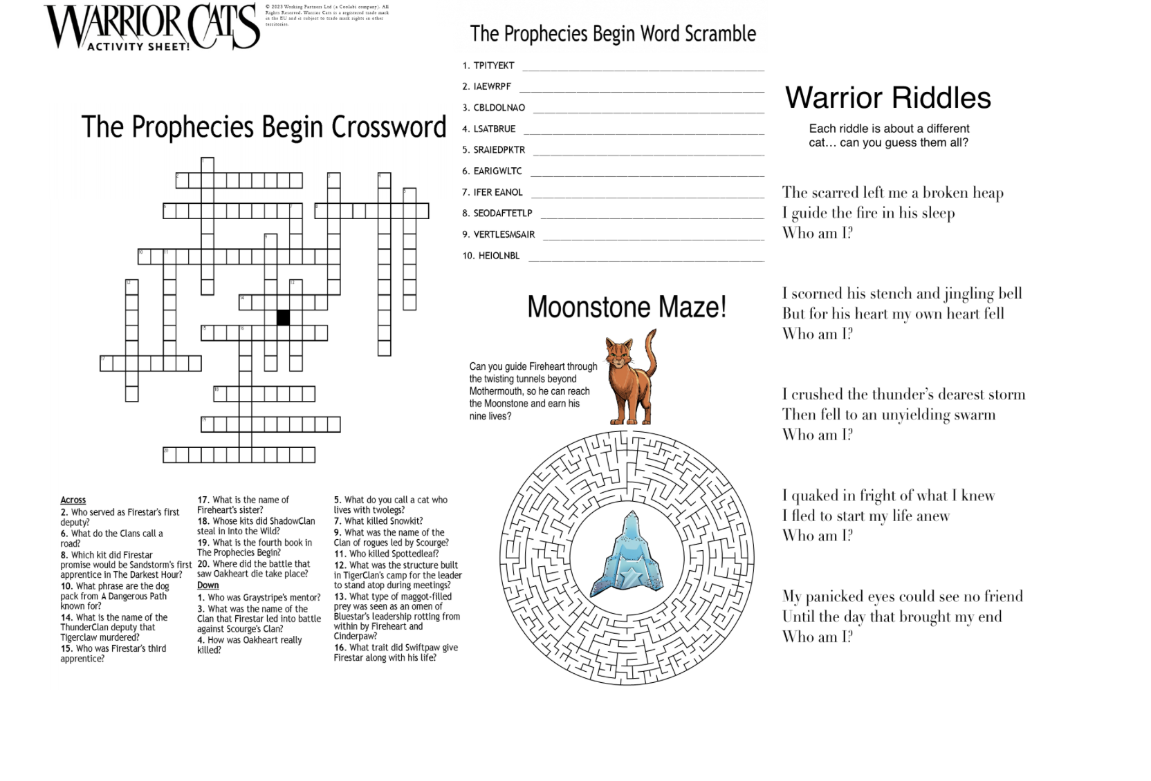The Prophecies Begin activity sheet!